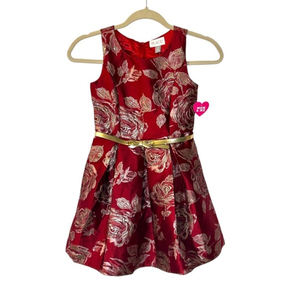 The Children's‎ Place Party Dress Gold Floral Metallic Red Size 8